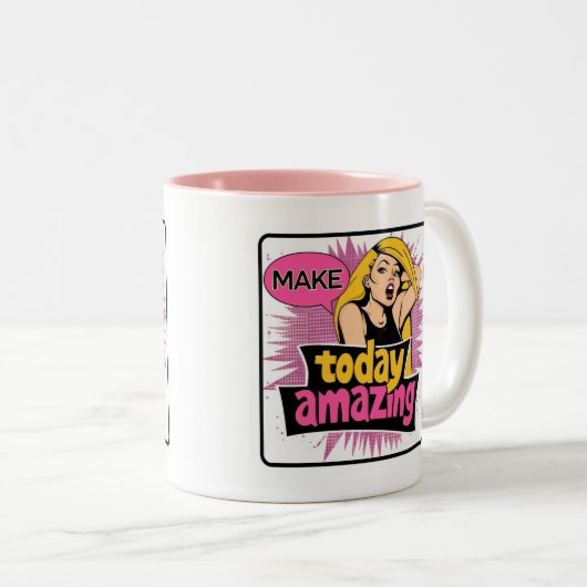 Retro Chic:  Pop Art Inspirerende Quote Tweekleurige Koffiemok (Voorkant rechts)