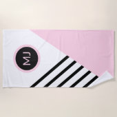 Retro Chic Pop Art Monogram Strepen Kleurenblok Strandlaken (Voorkant)