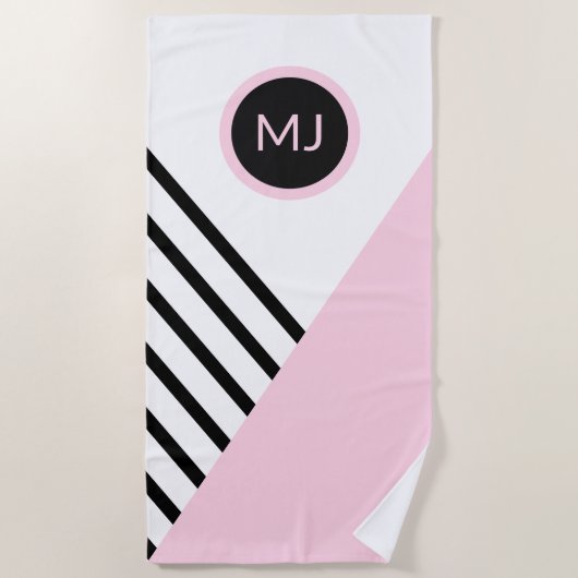 Retro Chic Pop Art Monogram Strepen Kleurenblok Strandlaken (Voorkant)
