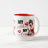 Retro Chic: Pop Kunst Grappige Humor Quote Tweekleurige Koffiemok (Voorkant rechts)