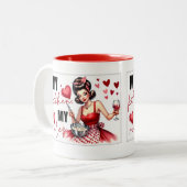 Retro Chic: Pop Kunst Grappige Humor Quote Tweekleurige Koffiemok (Voorkant links)