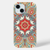Retro Chic Red Blauwgroen Floral Mosaic Pattern Case-Mate iPhone Case (Achterkant)
