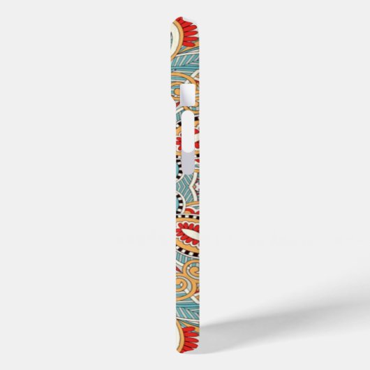 Retro Chic Red Blauwgroen Floral Mosaic Pattern Case-Mate iPhone Case (Achterkant / Links)