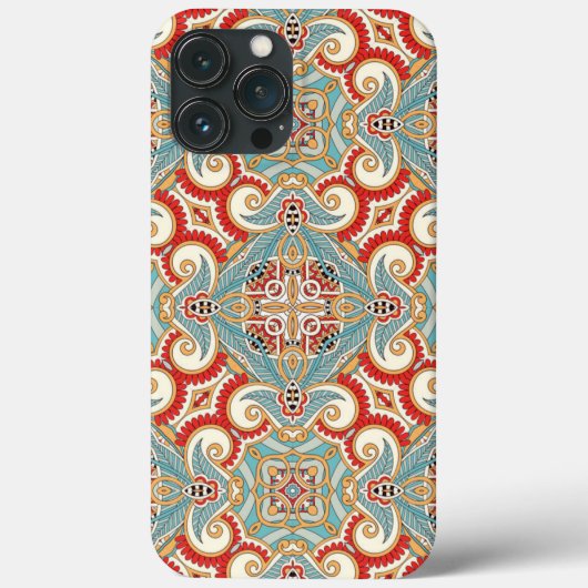Retro Chic Red Blauwgroen Floral Mosaic Pattern Case-Mate iPhone Case (Achterkant)