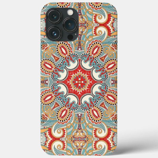 Retro Chic Red Blauwgroen Floral Mosaic Pattern Case-Mate iPhone Case (Achterkant)