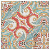 Retro Chic Red Blauwgroen Floral Mosaic Pattern Stof (Close Up)