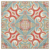 Retro Chic Red Blauwgroen Floral Mosaic Pattern Stof (Swatch)