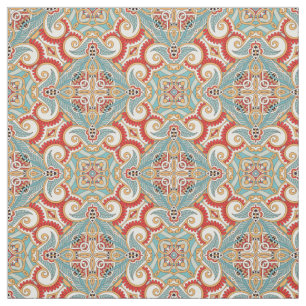 Retro  Chic Red Blauwgroen Floral Mosaic Pattern Stof
