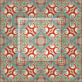 Retro Chic Red Blauwgroen Floral Mosaic Pattern Stof (Delen)