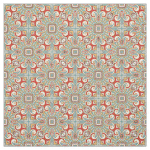  Retro Chic Red Blauwgroen Floral Mosaic Pattern Stof