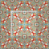 Retro Chic Red Blauwgroen Floral Mosaic Pattern Stof (Delen)