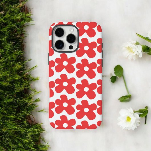 Retro Chic Rode Bloemen Patroon grillige lente Case-Mate iPhone Case