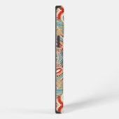Retro Chic Rode Teal Mooie Bloem Mozaïek Patroon iPhone Hoesje (Rechterkant)