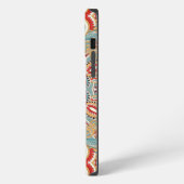 Retro Chic Rode Teal Mooie Bloem Mozaïek Patroon iPhone Hoesje (Linkerkant)