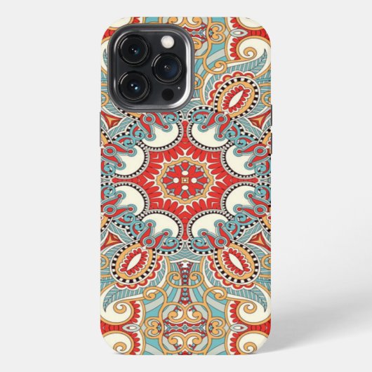 Retro Chic Rode Teal Mooie Bloem Mozaïek Patroon iPhone Hoesje (Achterkant)