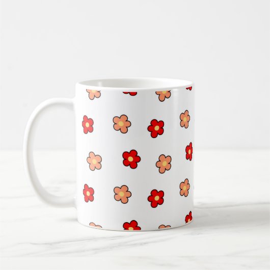 Retro Chic Rood Roze Bloemen Whimsical Y2K Koffiemok (Links)