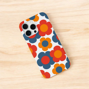 Retro Chic Rood, Sinaasappel & Blauw Bloempatroon iPhone 16 Pro Max Hoesje