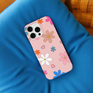 Retro Chic Roze Bloemen Patroon Whimsical Spring iPhone 16 Pro Max Hoesje