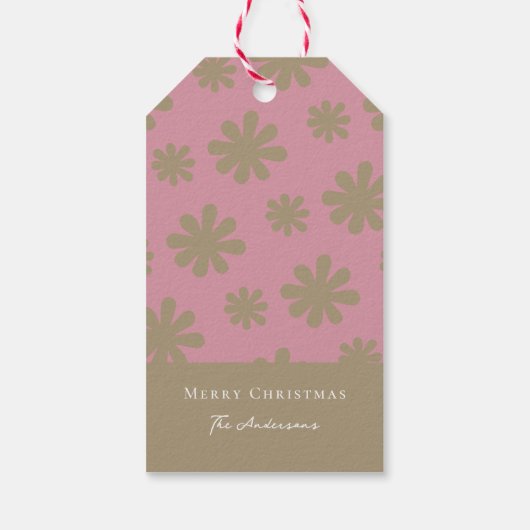 Retro Chic Roze en Goud Bloemen Vrolijk Kerstfeest Cadeaulabel (Achterkant)
