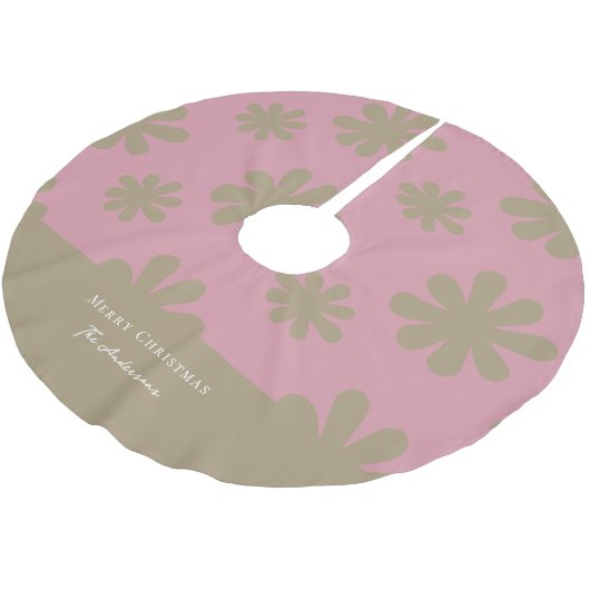 Retro Chic Roze en Goud Bloemen Vrolijk Kerstfeest Kerstboom Rok (Gekanteld)