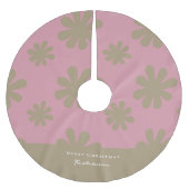 Retro Chic Roze en Goud Bloemen Vrolijk Kerstfeest Kerstboom Rok (Voorkant)