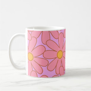 Retro Chic Roze Paarse Bloemen Leuk Y2K Bloem Koffiemok