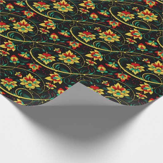 Retro Chic Russisch Kerstmis Chokhloma Gift Cadeaupapier (Hoek)