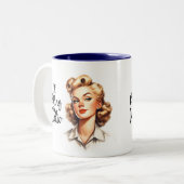 Retro Chic: Sarcastische 50s vrouw Grappig Tweekleurige Koffiemok (Voorkant links)