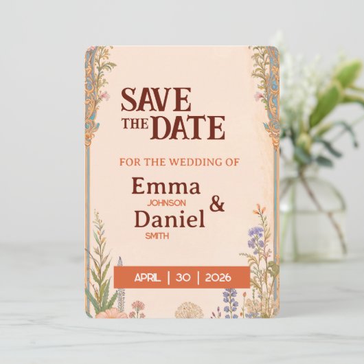 Retro Chic Save the Date Kaart (Staand voorkant)