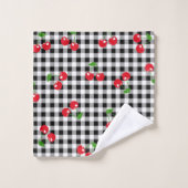 Retro Chic Schattige Rode Kersen Zwart & Wit Gingh Bad Handdoek (Wasdoekje)