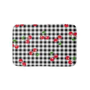 Retro Chic Schattige Rode Kersen Zwart & Wit Gingh Badmat