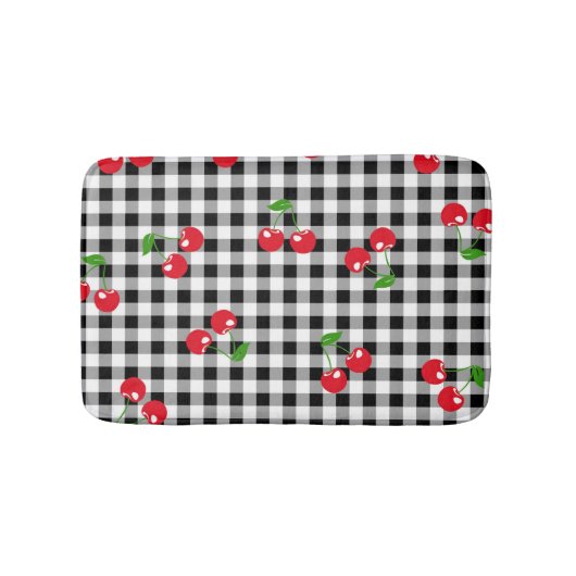 Retro Chic Schattige Rode Kersen Zwart & Wit Gingh Badmat (Voorkant)