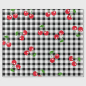 Retro Chic Schattige Rode Kersen Zwart & Wit Gingh Cadeaupapier (Vlak)