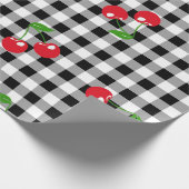Retro Chic Schattige Rode Kersen Zwart & Wit Gingh Cadeaupapier (Hoek)