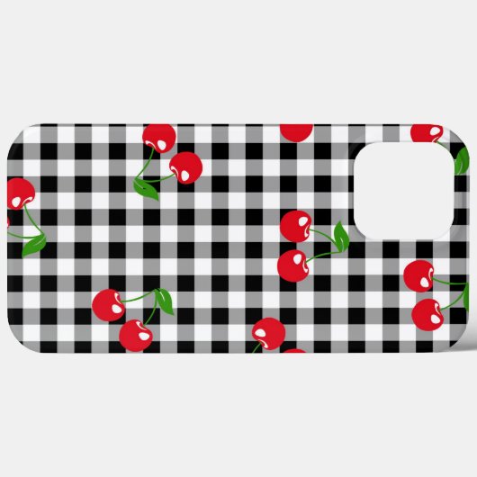 Retro Chic Schattige Rode Kersen Zwart & Wit Gingh Case-Mate iPhone Case (Achterkant (horizontaal))