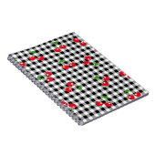 Retro Chic Schattige Rode Kersen Zwart Wit Gingham Notitieboek (Rechterzijde)