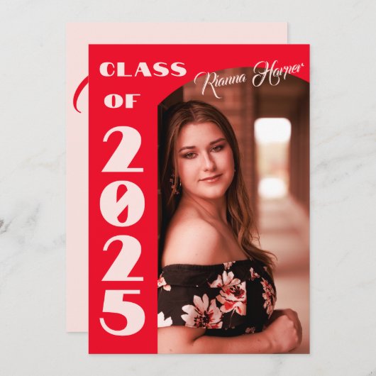 Retro Chic Script Klasse van 2025 Foto Afstudeerde Kaart (Voorkant / Achterkant)