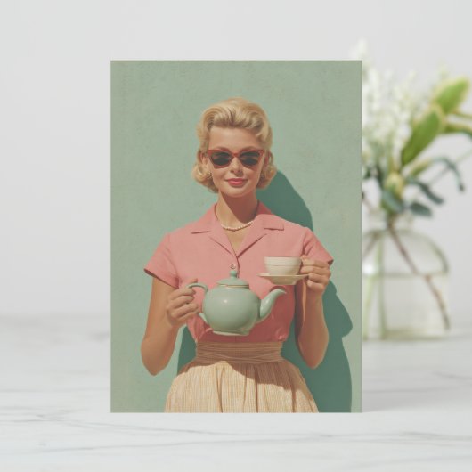 Retro Chic Tea Party Kaart (Staand voorkant)