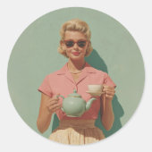 Retro Chic Tea Party Ronde Sticker (Voorkant)