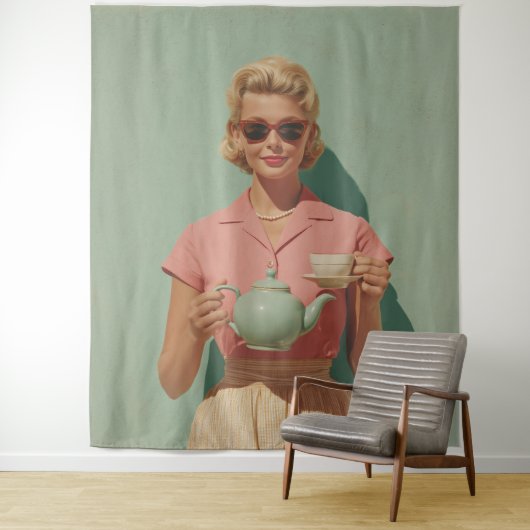 Retro Chic Tea Party Wandkleed (In situ)