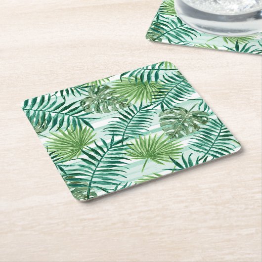 Retro Chic Tropical Green Palm laat kunstpatroon a Kartonnen Onderzetters (Schuin)