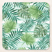 Retro Chic Tropical Green Palm laat kunstpatroon a Kartonnen Onderzetters (Voorkant)
