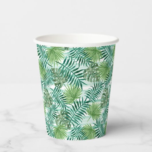 Retro Chic Tropical Green Palm laat kunstpatroon a Papieren Bekers (Achterkant)