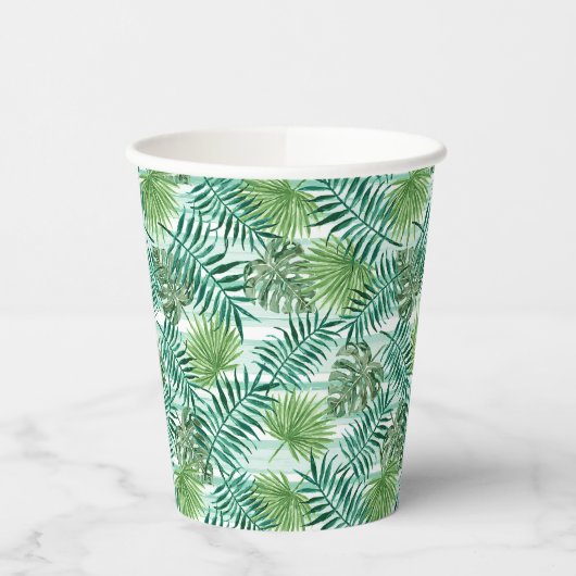 Retro Chic Tropical Green Palm laat kunstpatroon a Papieren Bekers (Links)