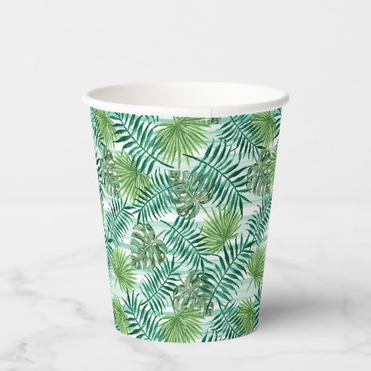 Retro Chic Tropical Green Palm laat kunstpatroon a Papieren Bekers (Rechts)