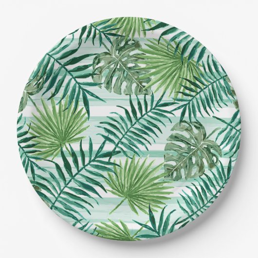 Retro Chic Tropical Green Palm laat kunstpatroon a Papieren Bordje (Voorkant)