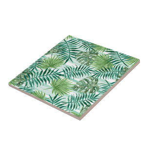 Retro Chic Tropical Green Palm laat kunstpatroon a Tegeltje