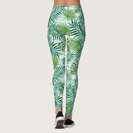 Retro Chic Tropical Green Palm Leaves Pattern Leggings (Achterkant)