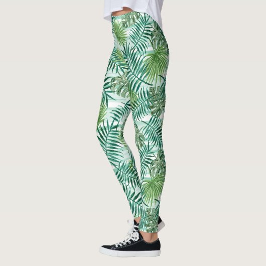 Retro Chic Tropical Green Palm Leaves Pattern Leggings (Links)