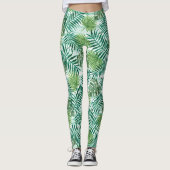 Retro Chic Tropical Green Palm Leaves Pattern Leggings (Voorkant)